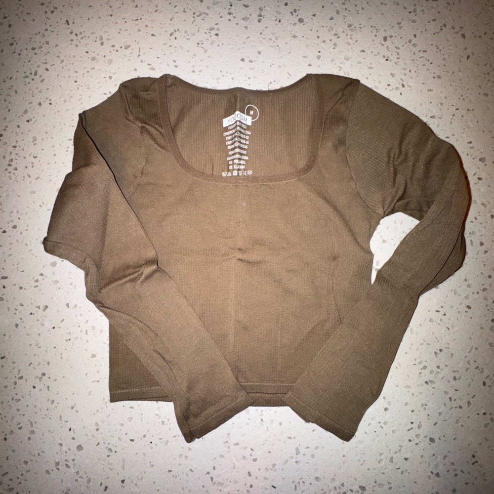 Brown Long Sleeve Crop Top